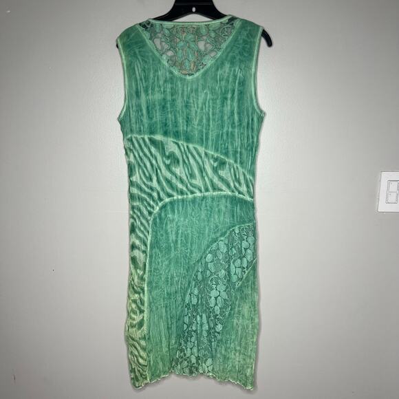 Women's Textured Fairy Grunge Sea Foam Green Dress Lace Inset Sz L Boho Hippie - Picture 9 of 15